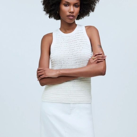 Madewell Tops - NWT Madewell Cream Crocheted Lightweight Cotton Sweater Tank Medium